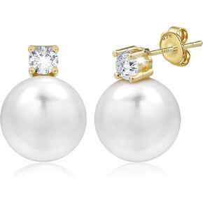 Pearl Stud Earrings for Women 925 Sterling Silver Post 5A Cubic Zirconia Stud Earrings 12MM