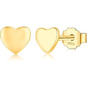 ZDE S925 Sterling Silver Heart Earrings Women 14k Gold Earrings Studs Men Hypoallergenic Non-Nickel Cartilage Earrings Studs Sensitive Ears Simple Classic 5mm Tiny Stud Earrings
