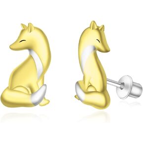 Fox Stud Earrings for Women - Cute 925 Sterling Silver Hypoallergenic Fox Screwback Earrings Animal Jewelry Gifts Gold-plated