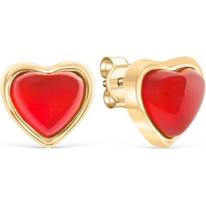 Carnelian Heart Stud Earrings for Women Natural Gemstone Earring 18K Gold Plated Stainless Steel Jewelry