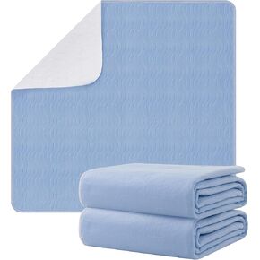 Incontinence Bed Pads - Waterproof Pee Pad for Kids, Adults & Elderly - Reusable Washable Heavy Absorbency Mattress Protector Pad for Bed, Sofa, Couch - 34" x 52" (4 Pack, Blue+White)
