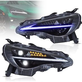 VLAND LED Headlights For 2012-2020 Toyota 86 GT86 / 2013-2016 Scion FR-S / 2013-2020 Subaru BRZ, Start Bule to White Headlamp Assembly, Dynamic DRL & Sequential Turn Signal