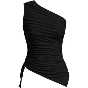 SOLY HUX Women's One Shoulder Drawstring Side Ruched Tank Top Sleeveless Asymmetrical Hem Tops