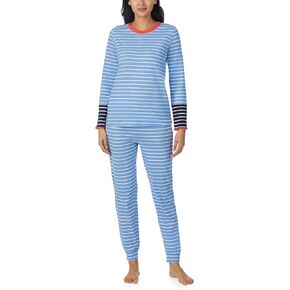 Nautica 2-Piece Crew Neck Pajama Set, Long Sleeve Top & Jogger Pants with Drawstring for Women, Lightweight Cotton Blend