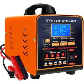 SolaMr Metal 12V 24V Car Battery Charger Heavy Duty with Bold Wires, 0-15A Smart Fast/Trickle Automatic Battery Maintainer with Auto Shutoffs/Repair/Winter Mode, for Automotive Truck Motorcycle AGM