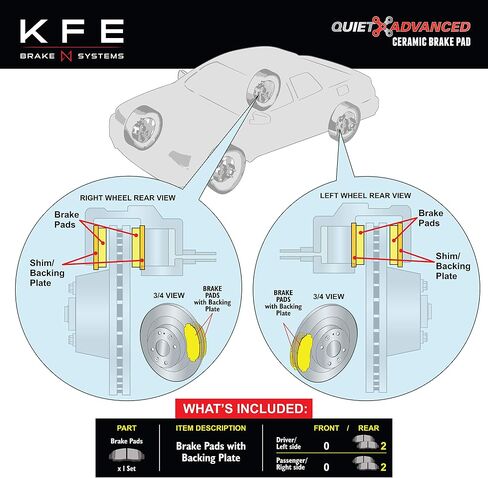 KFE KFE865-104 مجموعة خلفية من وسادة الفرامل السيراميكية الفاخرة المتقدمة فائقة الهدوء متوافقة مع: 2002-2004 Honda Odyssey، 2003-2008 Pilot؛ 2001-2006 أكيورا MDX in Saudi Arabia