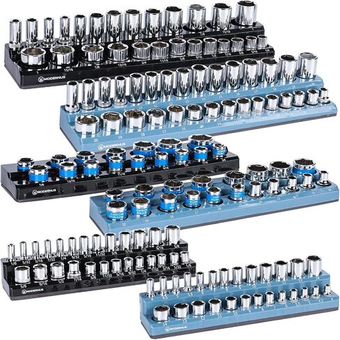 Magnetic Socket Organizer - 6-Piece Tool Storage for SAE & Metric Drive Sockets - Clear Size Markings, Deep Slots, Powerful Magnet - Holds 143 Pieces - (Sockets Not Included) in Saudi Arabia