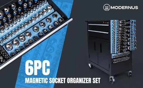 Magnetic Socket Organizer - 6-Piece Tool Storage for SAE & Metric Drive Sockets - Clear Size Markings, Deep Slots, Powerful Magnet - Holds 143 Pieces - (Sockets Not Included) in Saudi Arabia