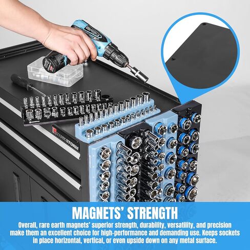 Magnetic Socket Organizer - 6-Piece Tool Storage for SAE & Metric Drive Sockets - Clear Size Markings, Deep Slots, Powerful Magnet - Holds 143 Pieces - (Sockets Not Included) in Saudi Arabia