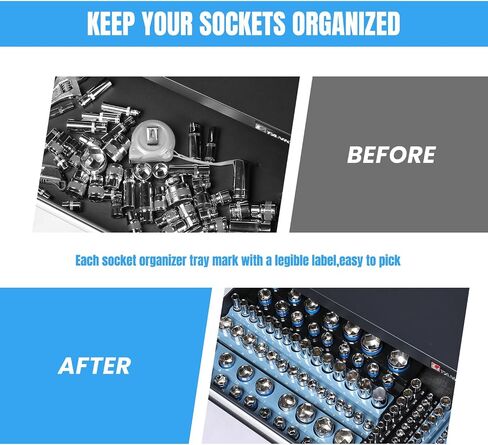 Magnetic Socket Organizer - 6-Piece Tool Storage for SAE & Metric Drive Sockets - Clear Size Markings, Deep Slots, Powerful Magnet - Holds 143 Pieces - (Sockets Not Included) in Saudi Arabia