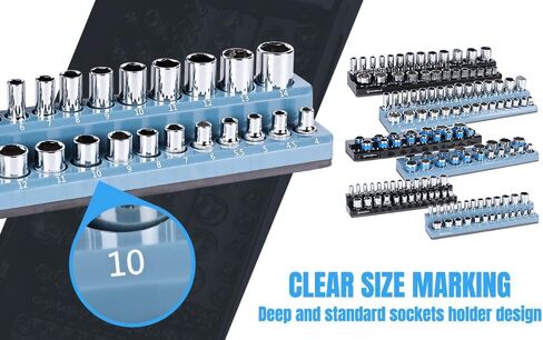 Magnetic Socket Organizer - 6-Piece Tool Storage for SAE & Metric Drive Sockets - Clear Size Markings, Deep Slots, Powerful Magnet - Holds 143 Pieces - (Sockets Not Included) in Saudi Arabia