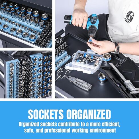 Magnetic Socket Organizer - 6-Piece Tool Storage for SAE & Metric Drive Sockets - Clear Size Markings, Deep Slots, Powerful Magnet - Holds 143 Pieces - (Sockets Not Included) in Saudi Arabia