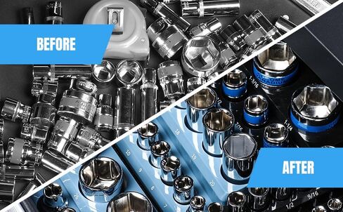 Magnetic Socket Organizer - 6-Piece Tool Storage for SAE & Metric Drive Sockets - Clear Size Markings, Deep Slots, Powerful Magnet - Holds 143 Pieces - (Sockets Not Included) in Saudi Arabia
