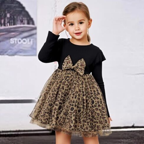 Little Bitty Toddler Tutu Dresses Long Sleeve Casaul Girls Fall Tulle Dress Party Princess Birthday Holiday for 2-8 Years in Kuwait