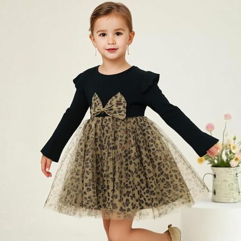 Little Bitty Toddler Tutu Dresses Long Sleeve Casaul Girls Fall Tulle Dress Party Princess Birthday Holiday for 2-8 Years in Kuwait