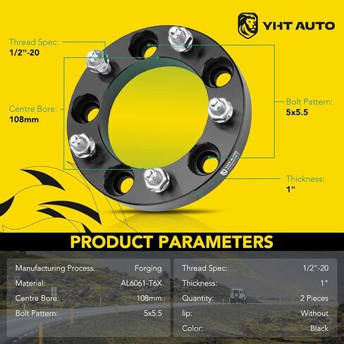 فواصل عجلات YHTAUTO 5x5.5 مقاس 2 بوصة تناسب موديلات دودج وفورد وجيب ورام 1500 وبرونكو وF-150 وCJ3 CJ5 CJ5A CJ6 CJ6A CJ7، فواصل الإطارات مع مسامير 1/2 بوصة -20 و12.9 درجة، تجويف المحور 108 مم 5 العروة 4 قطع أسود in Saudi Arabia