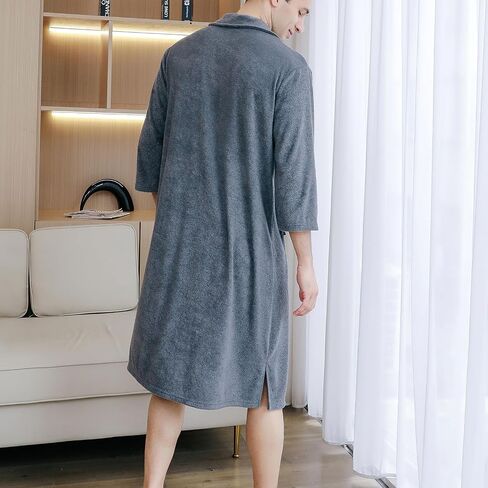 Men's Soft Robe 3/4 Sleeve House Coat Zipper Housecoat with Pocket Comfy Loose Spring Zip Front Terry Cloth in Saudi Arabia