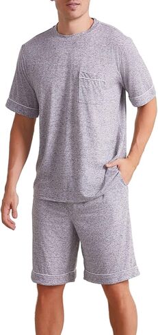 Vulcanodon Mens Pajama Set Short Sleeve, 2 Piece Lightweight Pajamas for Men Sleepwear with Pockets in Saudi Arabia