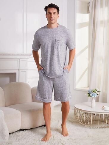 Vulcanodon Mens Pajama Set Short Sleeve, 2 Piece Lightweight Pajamas for Men Sleepwear with Pockets in Saudi Arabia