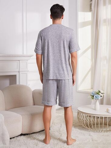 Vulcanodon Mens Pajama Set Short Sleeve, 2 Piece Lightweight Pajamas for Men Sleepwear with Pockets in Saudi Arabia