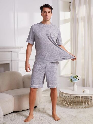 Vulcanodon Mens Pajama Set Short Sleeve, 2 Piece Lightweight Pajamas for Men Sleepwear with Pockets in Saudi Arabia