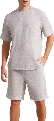 Vulcanodon Mens Pajama Set Short Sleeve, 2 Piece Lightweight Pajamas for Men Sleepwear with Pockets in Saudi Arabia