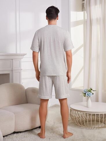 Vulcanodon Mens Pajama Set Short Sleeve, 2 Piece Lightweight Pajamas for Men Sleepwear with Pockets in Saudi Arabia