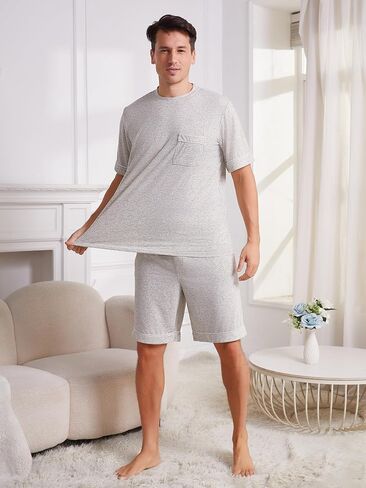 Vulcanodon Mens Pajama Set Short Sleeve, 2 Piece Lightweight Pajamas for Men Sleepwear with Pockets in Saudi Arabia
