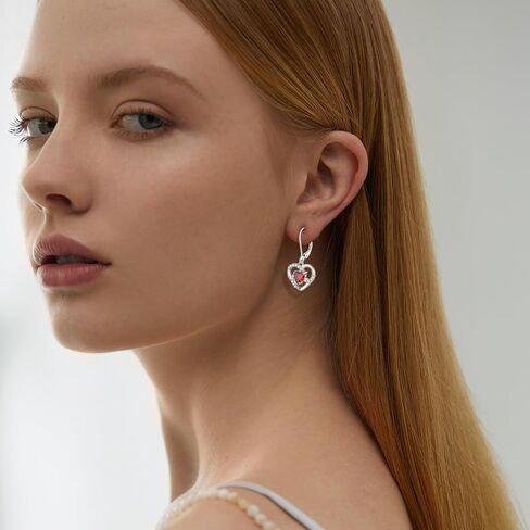Women's Heart Birthstone Dangle Earrings, 925 Strlings Silver 5A Cubic Zircon Leveback Earrings Jewelry Birthday Gifts for Her in Saudi Arabia