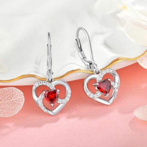Women's Heart Birthstone Dangle Earrings, 925 Strlings Silver 5A Cubic Zircon Leveback Earrings Jewelry Birthday Gifts for Her in Saudi Arabia