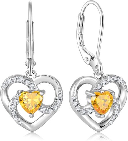 Women's Heart Birthstone Dangle Earrings, 925 Strlings Silver 5A Cubic Zircon Leveback Earrings Jewelry Birthday Gifts for Her in Saudi Arabia