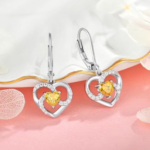 Women's Heart Birthstone Dangle Earrings, 925 Strlings Silver 5A Cubic Zircon Leveback Earrings Jewelry Birthday Gifts for Her in Saudi Arabia