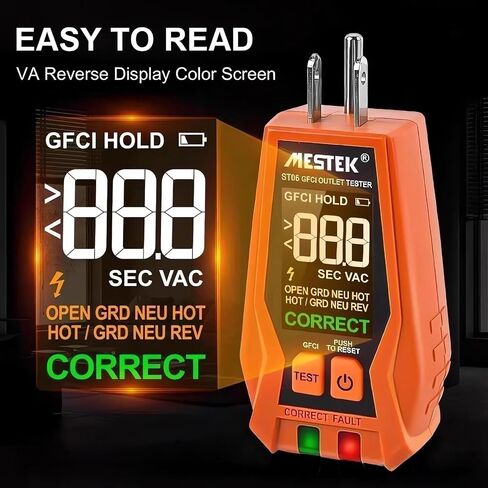 جهاز اختبار المقبس، اختبار قطبية الطاقة، كشف مفتاح التسرب، شاشة عرض LED، برتقالي in Saudi Arabia