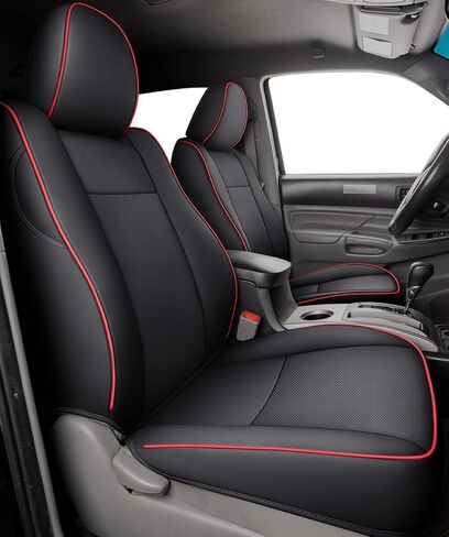 LUCKYMAN CLUB 2005-2015 Tacoma Custom Fit Seat Covers for Crew Cab with Faux Leather (2005-2015 Black) in Kuwait