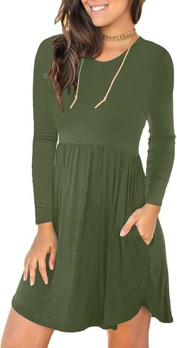 HiMONE Womens Long Sleeve Dresses Casual T Shirt Swing Dress with Pockets in Kuwait