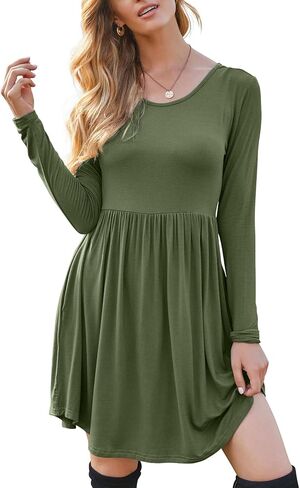 HiMONE Womens Long Sleeve Dresses Casual T Shirt Swing Dress with Pockets in Kuwait