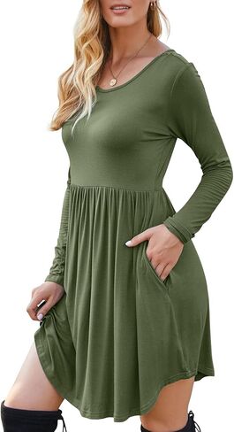 HiMONE Womens Long Sleeve Dresses Casual T Shirt Swing Dress with Pockets in Kuwait