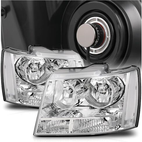 M-AUTO OE Style Chrome Headlights Assembly w/ 4 Pre-assembled 6000K LED Bulbs Compatible with 2007-2014 Chevy Tahoe Suburban 1500, 2007-2013 Avalanche Suburban 2500 in Kuwait