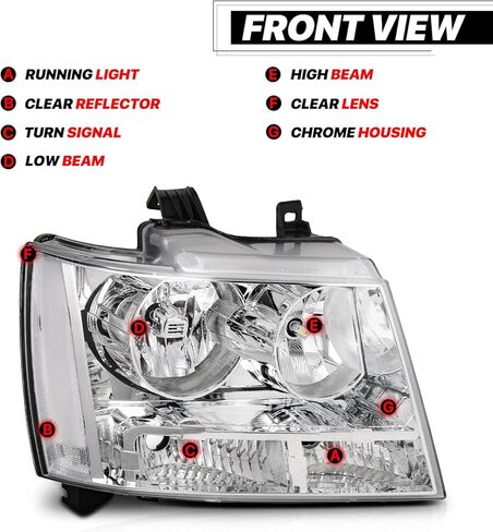 M-AUTO OE Style Chrome Headlights Assembly w/ 4 Pre-assembled 6000K LED Bulbs Compatible with 2007-2014 Chevy Tahoe Suburban 1500, 2007-2013 Avalanche Suburban 2500 in Kuwait