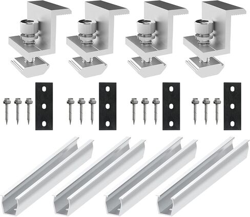 Solar Panel Mounting Rail Aluminium Solar Rooftop Rail Connector Solar Bracket Solar Roof Mount Kit for Metal Roof, Tin Roof, Flat Roof, Sheet Roof (4 x 200mm Rail + 4 x 35mm Clamp) in Kuwait