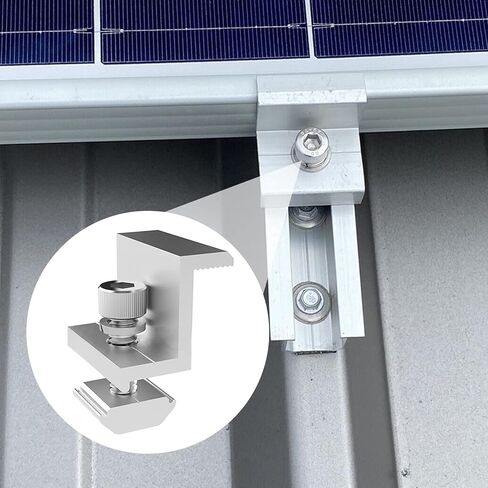 Solar Panel Mounting Rail Aluminium Solar Rooftop Rail Connector Solar Bracket Solar Roof Mount Kit for Metal Roof, Tin Roof, Flat Roof, Sheet Roof (4 x 200mm Rail + 4 x 35mm Clamp) in Kuwait