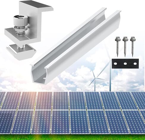 Solar Panel Mounting Rail Aluminium Solar Rooftop Rail Connector Solar Bracket Solar Roof Mount Kit for Metal Roof, Tin Roof, Flat Roof, Sheet Roof (4 x 200mm Rail + 4 x 35mm Clamp) in Kuwait
