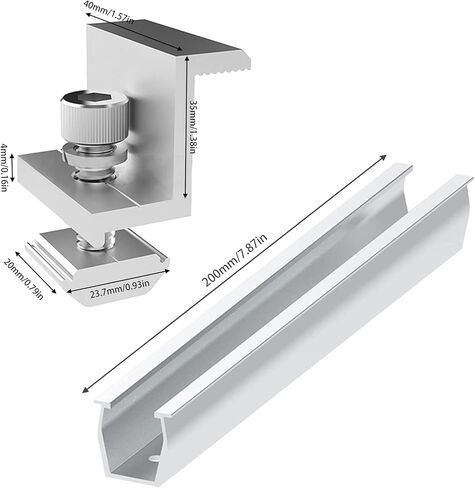 Solar Panel Mounting Rail Aluminium Solar Rooftop Rail Connector Solar Bracket Solar Roof Mount Kit for Metal Roof, Tin Roof, Flat Roof, Sheet Roof (4 x 200mm Rail + 4 x 35mm Clamp) in Kuwait