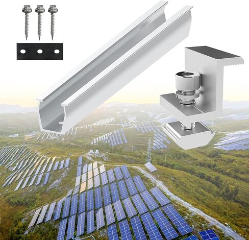 Solar Panel Mounting Rail Aluminium Solar Rooftop Rail Connector Solar Bracket Solar Roof Mount Kit for Metal Roof, Tin Roof, Flat Roof, Sheet Roof (4 x 200mm Rail + 4 x 35mm Clamp) in Kuwait