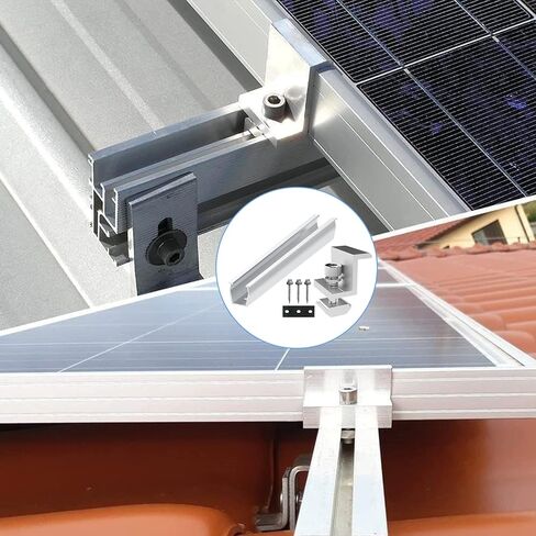 Solar Panel Mounting Rail Aluminium Solar Rooftop Rail Connector Solar Bracket Solar Roof Mount Kit for Metal Roof, Tin Roof, Flat Roof, Sheet Roof (4 x 200mm Rail + 4 x 35mm Clamp) in Kuwait