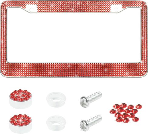 License Plate Frames,Car Accessories for Women,Car Accessories Stainless Steel Car Plate Frame,Bling License Plate Frame with Sparkly Diamond Screw Caps,Fits Most US License Plate (Pink) in Saudi Arabia