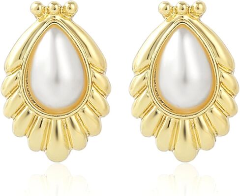 14K Gold Plated Vintage Pearl Stud Earrings for Women Fashionable Minimalist pearl Earrings Classical Baroque Pearl Earrings Fashion Bridal Wedding Pearl Earrings Gift in Kuwait