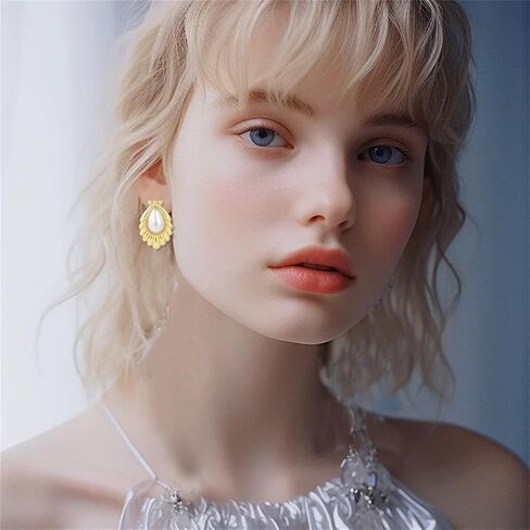 14K Gold Plated Vintage Pearl Stud Earrings for Women Fashionable Minimalist pearl Earrings Classical Baroque Pearl Earrings Fashion Bridal Wedding Pearl Earrings Gift in Kuwait