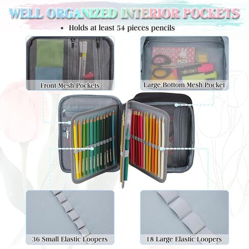 Large Pen Pencil Case,VONXURY High Capacity Art Colored Pencil Pouch Portable Stationery Organizer With 2 Detachable Layers 54 Slots Multiple Zipper Pockets for School Office College in Kuwait