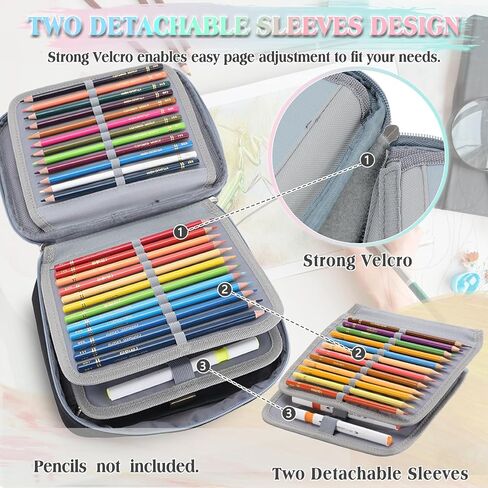 Large Pen Pencil Case,VONXURY High Capacity Art Colored Pencil Pouch Portable Stationery Organizer With 2 Detachable Layers 54 Slots Multiple Zipper Pockets for School Office College in Kuwait